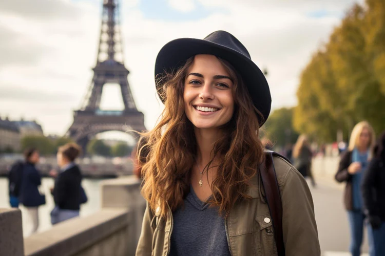 AForeign Student Standing In Front Of Eiffel Tower