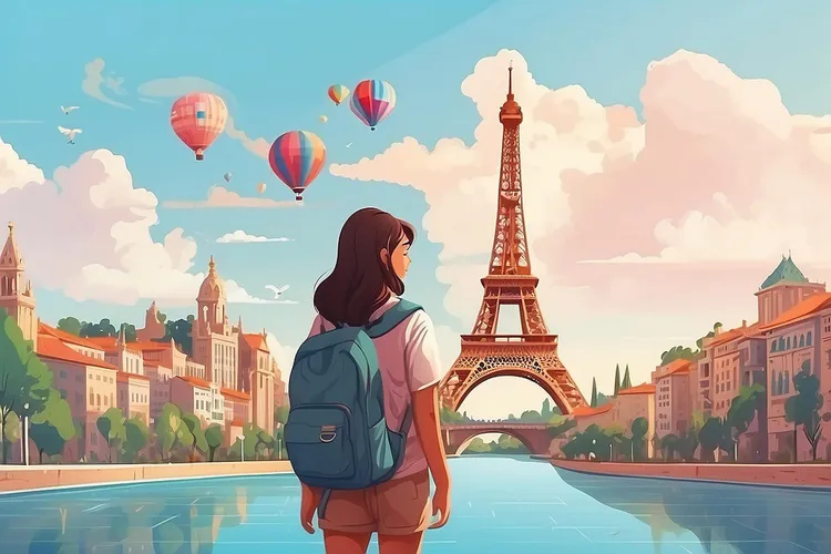 A student Looking At Eiffel Tower
